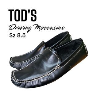 TOD'S GOMMINO Sz 8.5 Black Leather Driving Moccasin Money Casual Logo Loafers